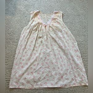 Vintage 1950s White and Pink Floral Sheer Sleeveless Nightgown, Cozy Cottagecore